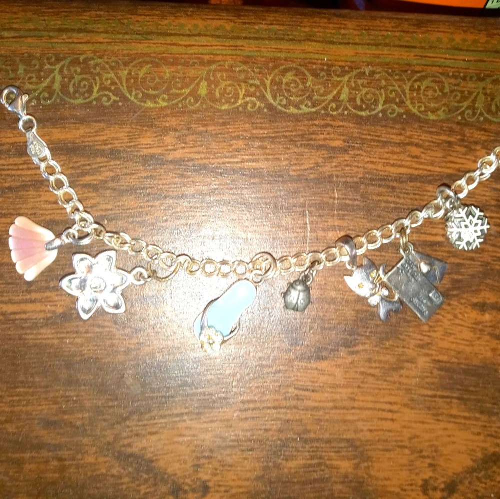 Sterling silver 925 double curb charm bracelet